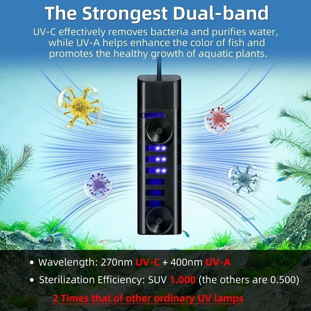 Alt view image 3 of 7 - 6W LED Aquarium UV Clean Light with Timer & Protective Shield for 13-40 Gallon Freshwater & Saltwater Tanks
