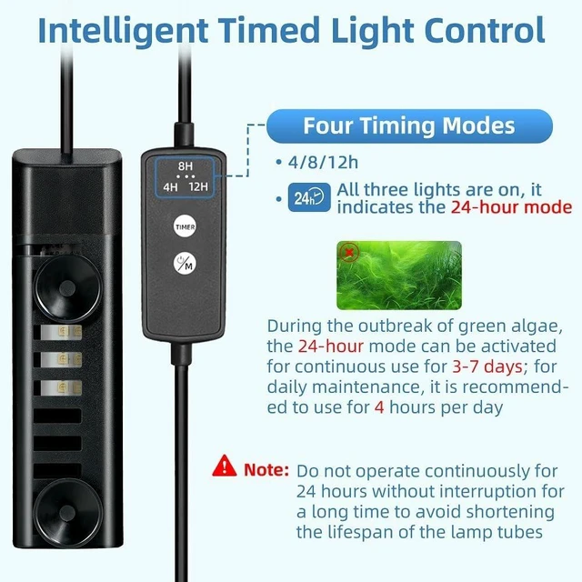 Alt view image 4 of 7 - 6W LED Aquarium UV Clean Light with Timer & Protective Shield for 13-40 Gallon Freshwater & Saltwater Tanks