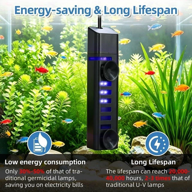 Alt view image 6 of 7 - 6W LED Aquarium UV Clean Light with Timer & Protective Shield for 13-40 Gallon Freshwater & Saltwater Tanks