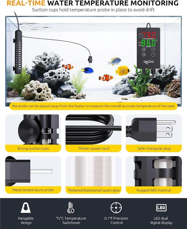 Alt view image 6 of 7 - 200W Aquarium Heater with Thermostat for 30-40 Gallon Turtle & Fish Tanks