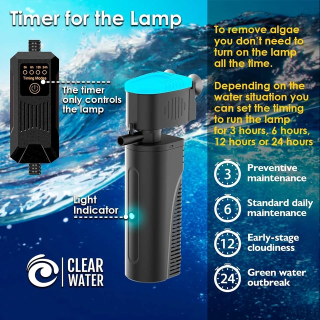 Alt view image 6 of 7 - UV Aquarium Filter for Green Water Cleaning with Aeration & Rainfall Modes