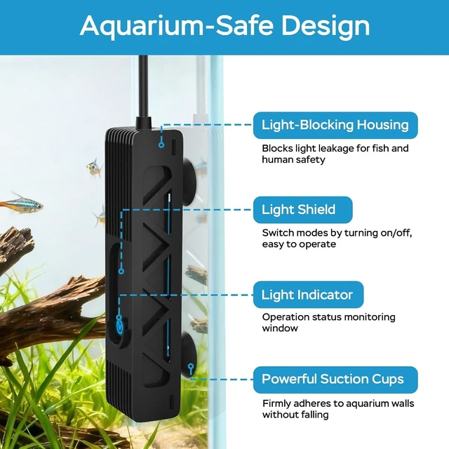 Alt view image 6 of 7 - 6W Aquarium UV Light with 1-24H Timer & Protective Shield, Algae Control for 10-40 Gallon Freshwater & Saltwater Tanks
