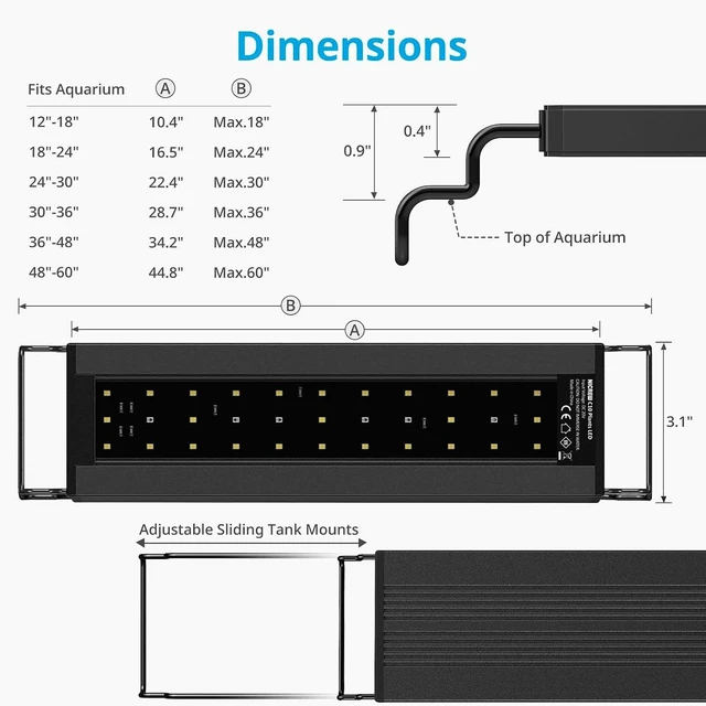 Alt view image 6 of 6 - C10 27W Full Spectrum Plant Aquarium Light for 36-48 in Tanks with Timer