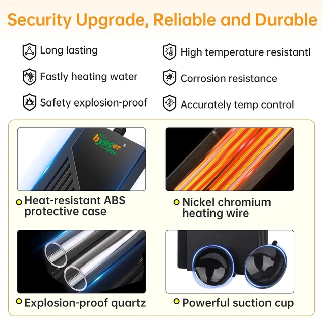 Alt view image 5 of 7 - 1000W Aquarium Heater with Intelligent Controller for 130-260 Gallon, Auto Shut-Off Out of Water, Freshwater & Saltwater