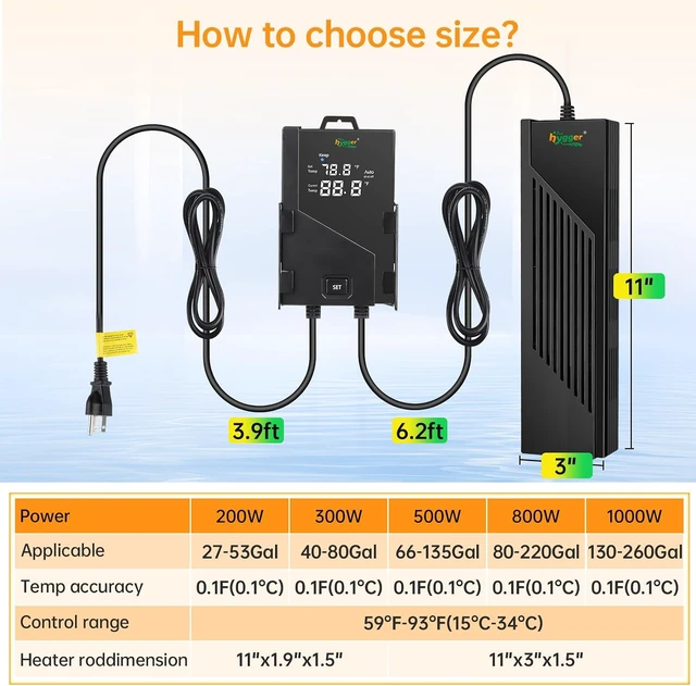 Alt view image 6 of 7 - 1000W Aquarium Heater with Intelligent Controller for 130-260 Gallon, Auto Shut-Off Out of Water, Freshwater & Saltwater