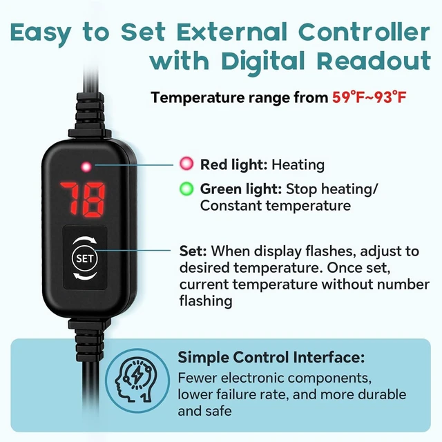 Alt view image 3 of 7 - 300W Submersible Aquarium Heater with Digital Controller for 40-80 Gallon, Overheat & Out-of-Water Protection