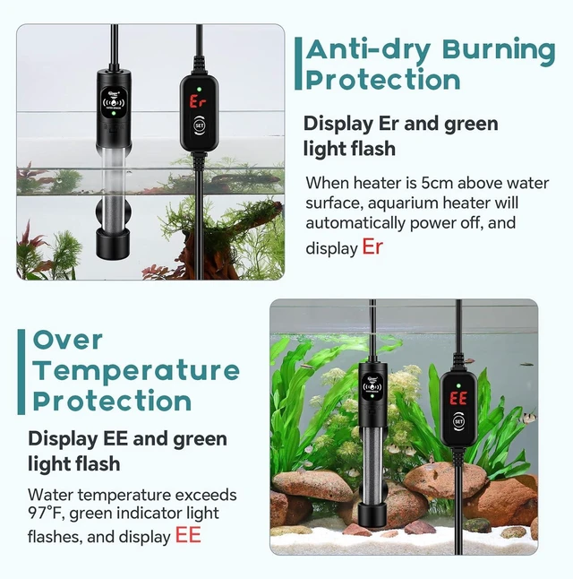 Alt view image 4 of 7 - 300W Submersible Aquarium Heater with Digital Controller for 40-80 Gallon, Overheat & Out-of-Water Protection