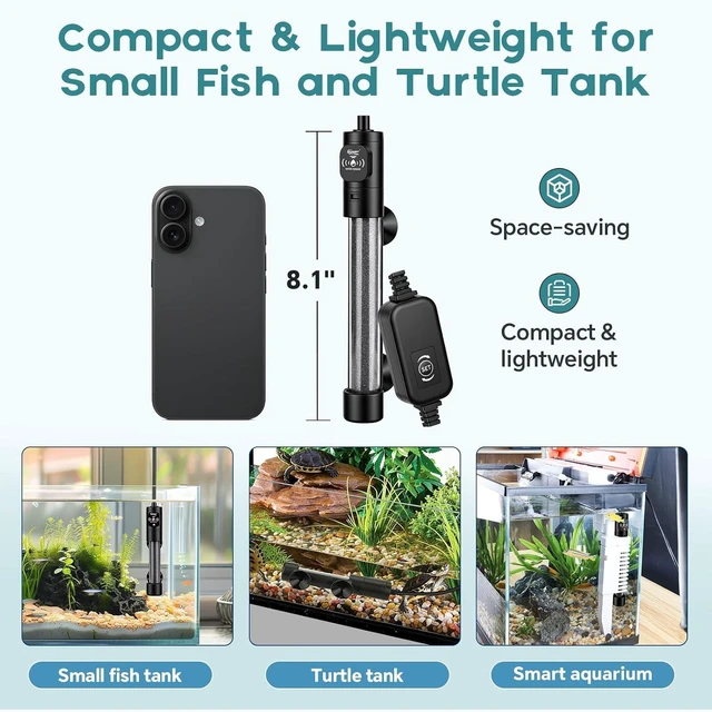 Alt view image 5 of 7 - 300W Submersible Aquarium Heater with Digital Controller for 40-80 Gallon, Overheat & Out-of-Water Protection