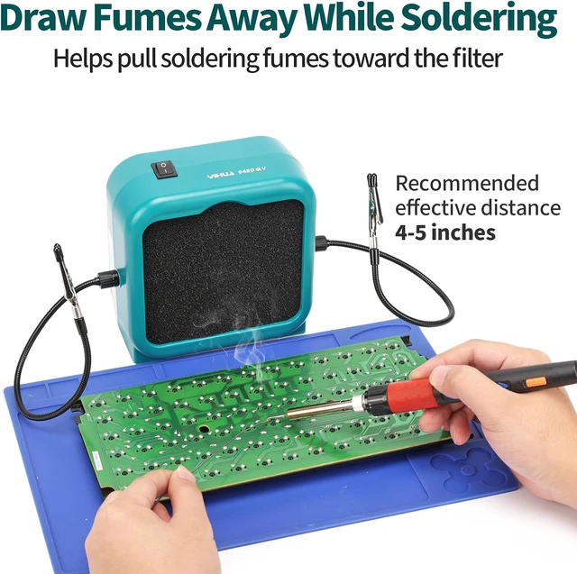 Alt view image 2 of 7 - 948DQ V Soldering Fume Extractor with Helping Hands & Dual Carbon Filters, 8 Filters for PCB Soldering