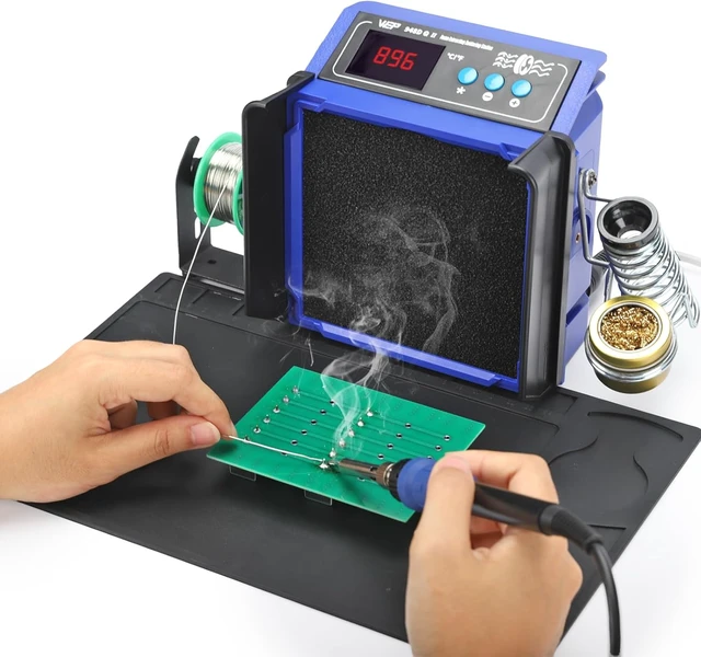 Alt view image 2 of 7 - 948DQ-II 2-in-1 Soldering Station with Fume Extractor, PID Control, Sleep Mode & Tip Cleaner