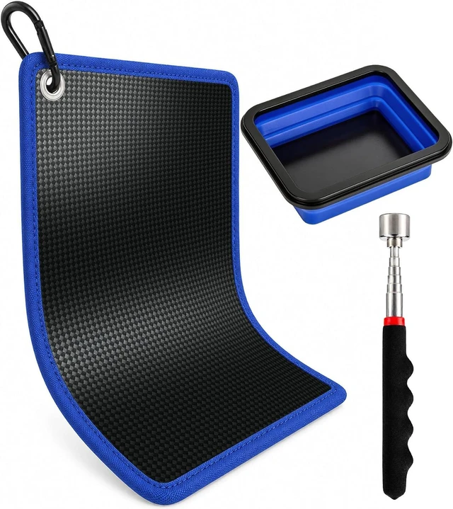 Main image of 4-Piece Magnetic Tool Mat Set with Collapsible Tray & 15lb Telescoping Pickup Tool