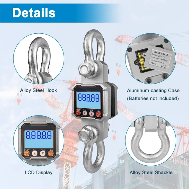 Alt view image 2 of 7 - 5000kg / 11000lb Digital Crane Scale with Remote Control, Industrial Heavy Duty