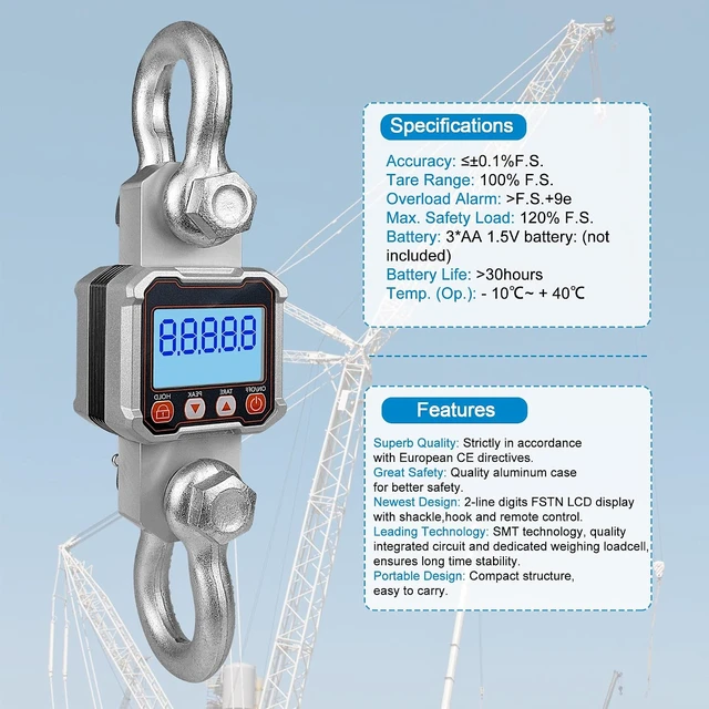 Alt view image 7 of 7 - 5000kg / 11000lb Digital Crane Scale with Remote Control, Industrial Heavy Duty