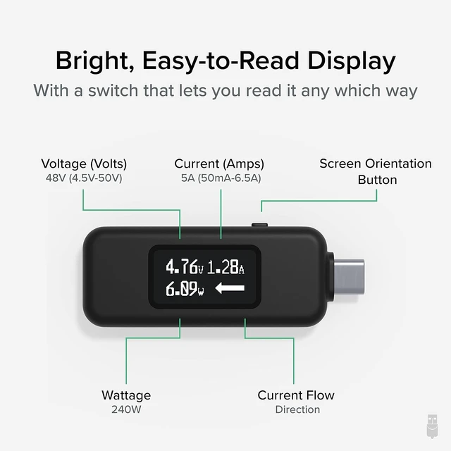 Alt view image 3 of 7 - USB-C Power Meter Tester for Monitoring up to 240W