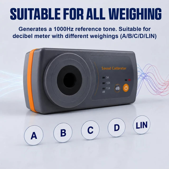 Alt view image 4 of 7 - Decibel Meter Calibrator with 94/104/114dB Levels, 1/2 Inch Mic Slot, 1000Hz for Lab Testing