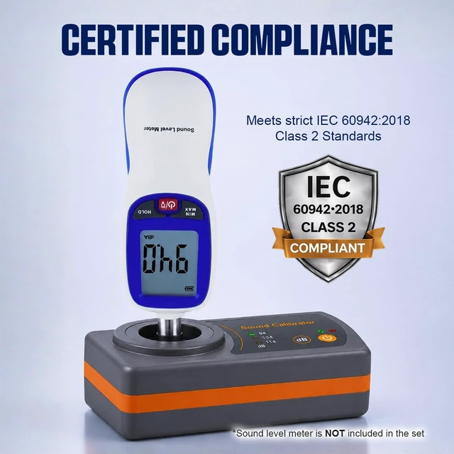 Alt view image 6 of 7 - Decibel Meter Calibrator with 94/104/114dB Levels, 1/2 Inch Mic Slot, 1000Hz for Lab Testing