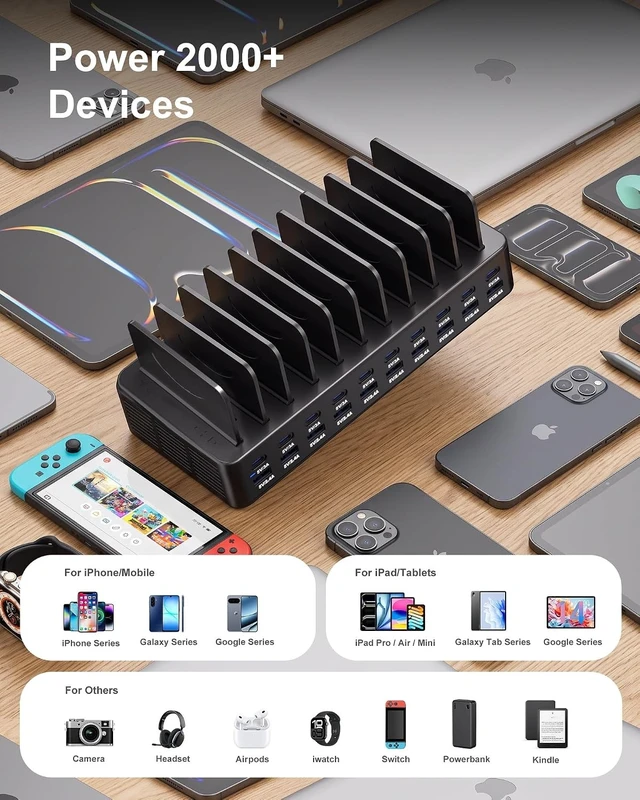Alt view image 5 of 7 - 20-Port 270W Charging Station for Multiple Devices with 10 Cables