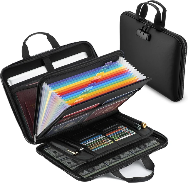 Main image of Fireproof Document Organizer Box with Lock, 13-Pocket Safe File Bag