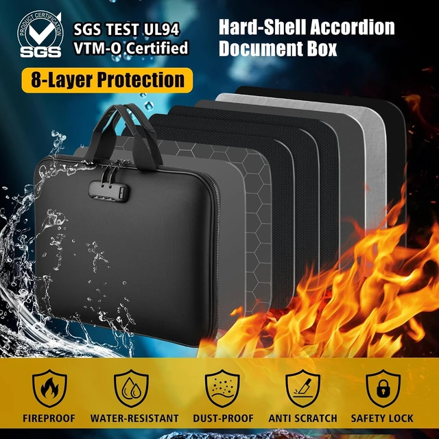 Alt view image 4 of 7 - Fireproof Document Organizer Box with Lock, 13-Pocket Safe File Bag