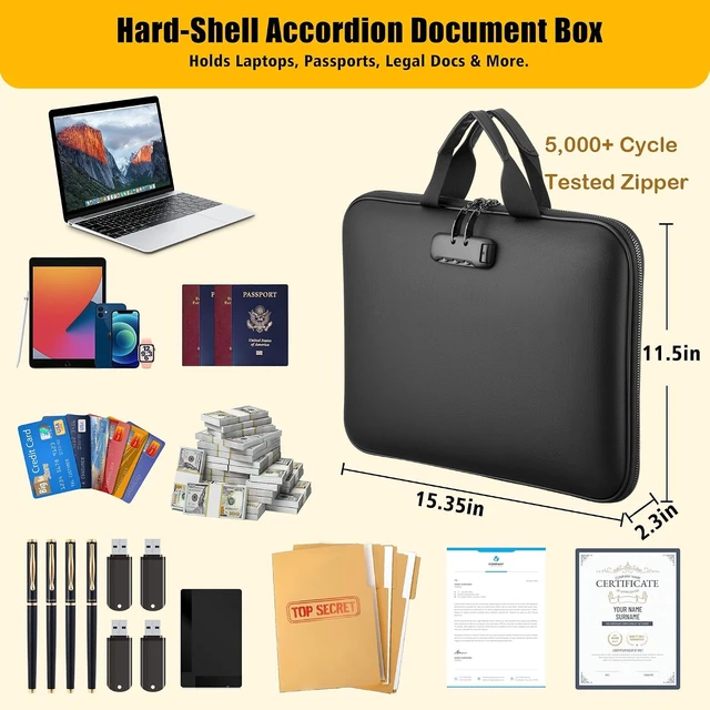 Alt view image 6 of 7 - Fireproof Document Organizer Box with Lock, 13-Pocket Safe File Bag