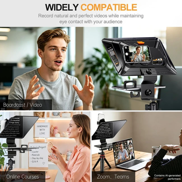 Alt view image 3 of 7 - TC12P 14.5-Inch HD Teleprompter for Smartphone & Tablet with Bluetooth Remote for YouTube, Zoom & Vlogging