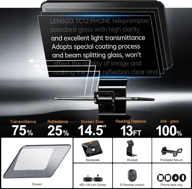 Alt view image 5 of 7 - TC12P 14.5-Inch HD Teleprompter for Smartphone & Tablet with Bluetooth Remote for YouTube, Zoom & Vlogging