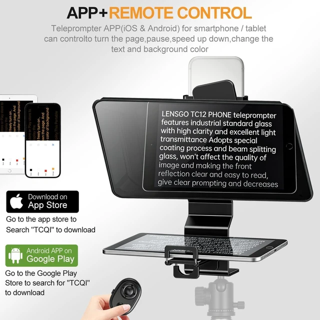 Alt view image 6 of 7 - TC12P 14.5-Inch HD Teleprompter for Smartphone & Tablet with Bluetooth Remote for YouTube, Zoom & Vlogging