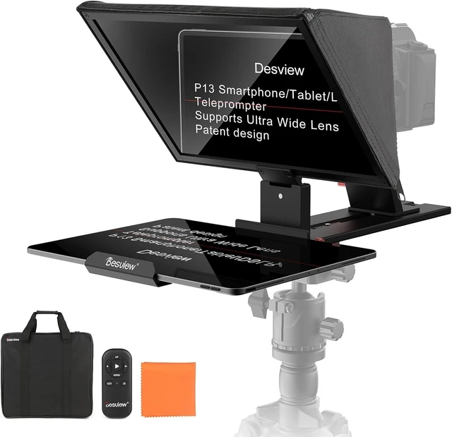 Main image of P13 13-Inch Aluminum Teleprompter with HD Glass, Compatible with iPad, Tablet & DSLR, No-Assembly