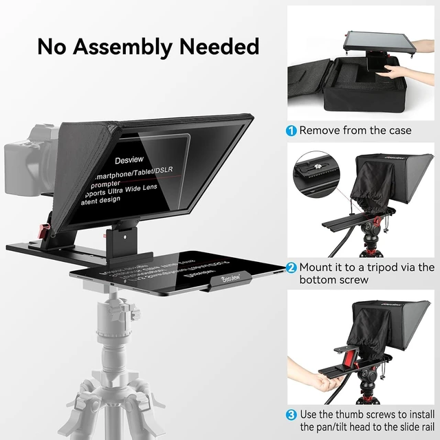 Alt view image 7 of 7 - P13 13-Inch Aluminum Teleprompter with HD Glass, Compatible with iPad, Tablet & DSLR, No-Assembly