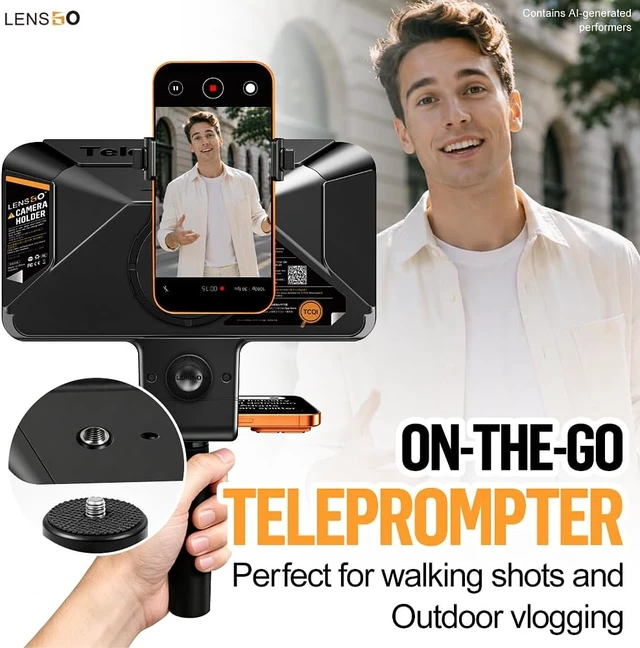 Alt view image 2 of 7 - Smartphone Teleprompter with Tripod, Magnetic Base & Remote