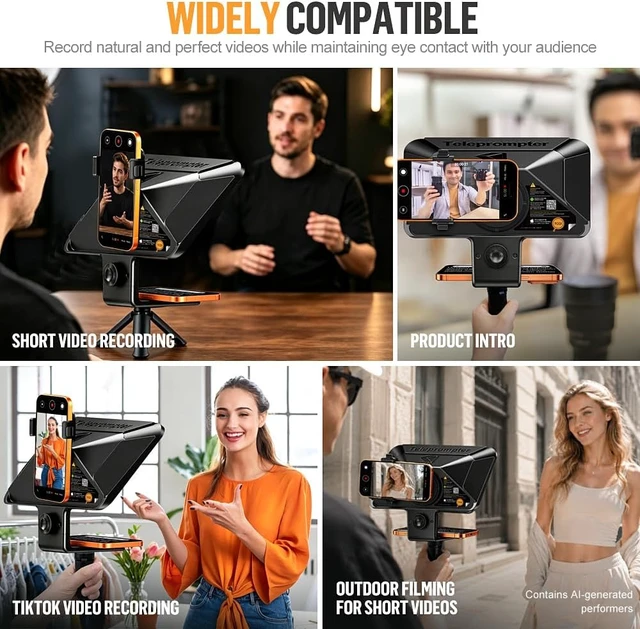 Alt view image 3 of 7 - Smartphone Teleprompter with Tripod, Magnetic Base & Remote