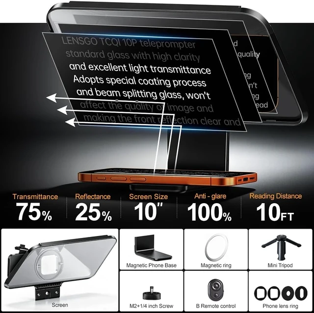 Alt view image 5 of 7 - Smartphone Teleprompter with Tripod, Magnetic Base & Remote