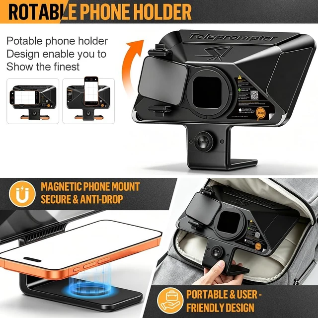 Alt view image 6 of 7 - Smartphone Teleprompter with Tripod, Magnetic Base & Remote