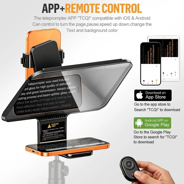 Alt view image 7 of 7 - Smartphone Teleprompter with Tripod, Magnetic Base & Remote