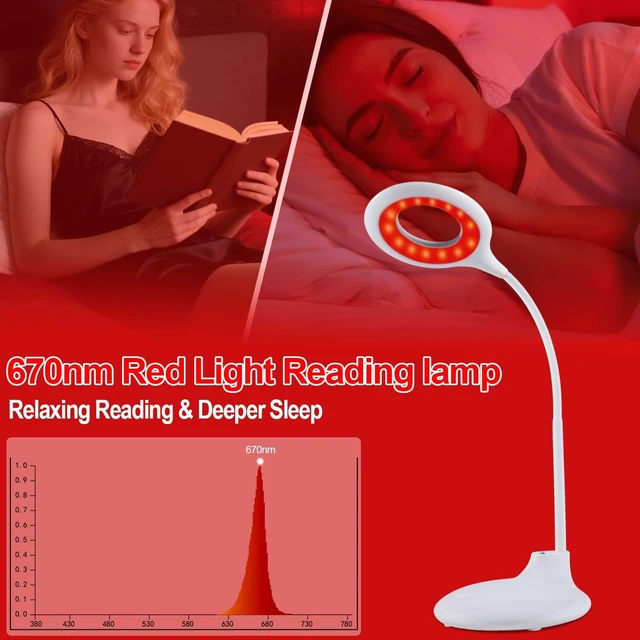 Alt view image 2 of 7 - 670nm Red Light Reading Lamp with Zero Blue Light, Rechargeable Dimmable for Night Reading & Crafts