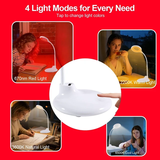 Alt view image 4 of 7 - 670nm Red Light Reading Lamp with Zero Blue Light, Rechargeable Dimmable for Night Reading & Crafts