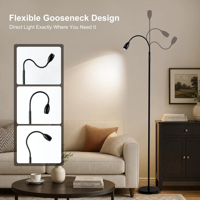 Alt view image 4 of 7 - 72" Reading Floor Lamp with Gooseneck & Zoomable Spotlight, Black