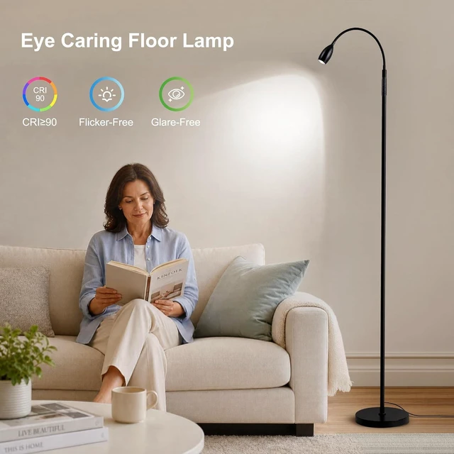 Alt view image 5 of 7 - 72" Reading Floor Lamp with Gooseneck & Zoomable Spotlight, Black
