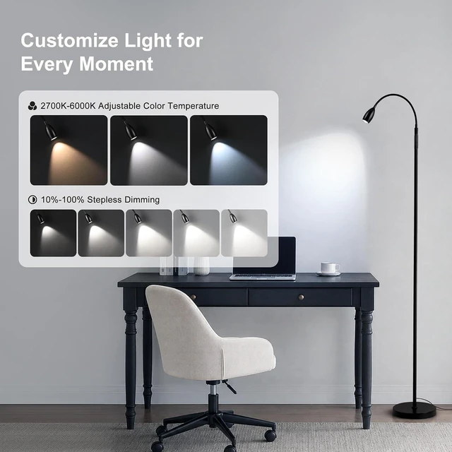 Alt view image 6 of 7 - 72" Reading Floor Lamp with Gooseneck & Zoomable Spotlight, Black