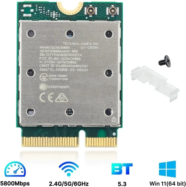 Alt view image 2 of 7 - WiFi 7 QCNCM865 Network Card, 5800Mbps MLO Tri-Band with Bluetooth 5.3