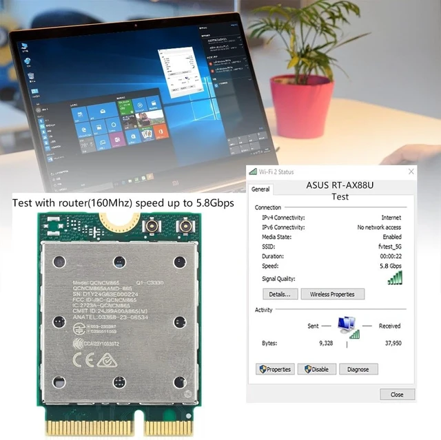 Alt view image 7 of 7 - WiFi 7 QCNCM865 Network Card, 5800Mbps MLO Tri-Band with Bluetooth 5.3