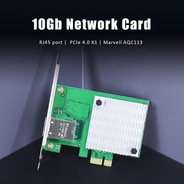Alt view image 2 of 7 - 10Gb PCIe 4.0 x1 Network Card with Marvell AQC113 RJ45 NIC