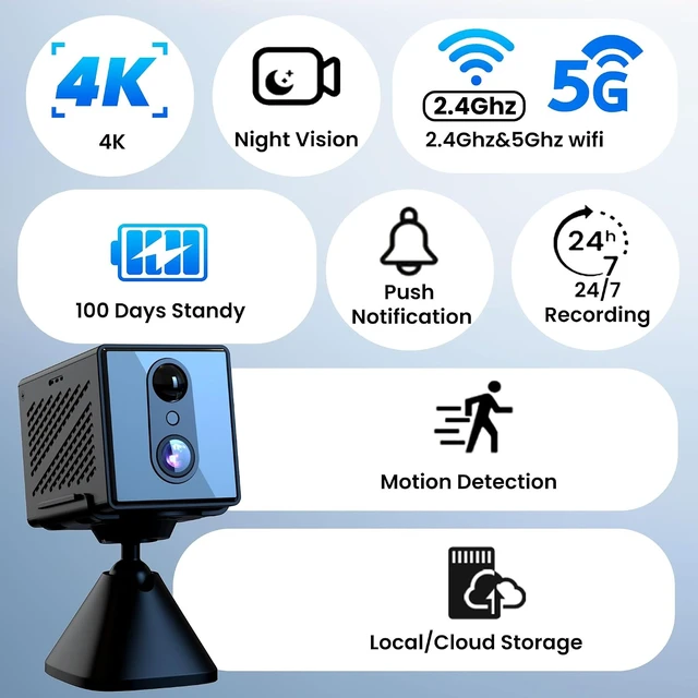 Alt view image 2 of 7 - 2026 Upgraded 4K Mini Spy Camera with 5GHz WiFi, Night Vision & Motion Detection, Indoor Nanny Cam