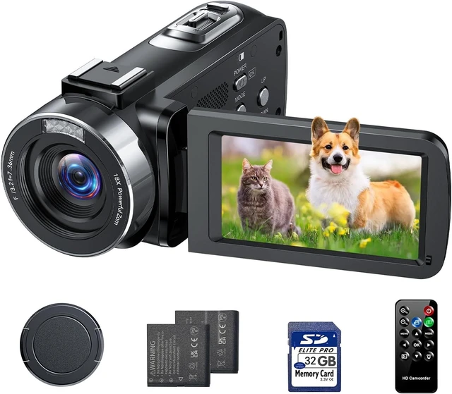 Main image of 4K 42MP Camcorder Video Camera with 3" 270° Rotating Screen & 18X Zoom for Vlogging, 32GB SD Card