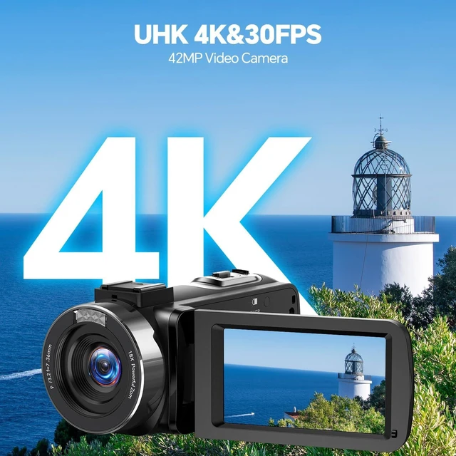 Alt view image 2 of 6 - 4K 42MP Camcorder Video Camera with 3" 270° Rotating Screen & 18X Zoom for Vlogging, 32GB SD Card