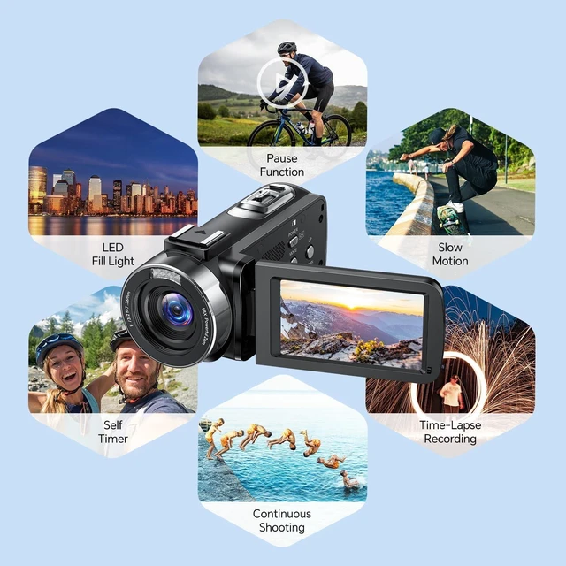 Alt view image 6 of 6 - 4K 42MP Camcorder Video Camera with 3" 270° Rotating Screen & 18X Zoom for Vlogging, 32GB SD Card