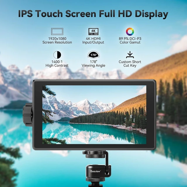 Alt view image 2 of 7 - A5 5.5" Touch Screen Camera Field Monitor, 4K 60Hz HDMI with 3D LUT, Waveform & Peaking, Kit with Battery & Sunshade