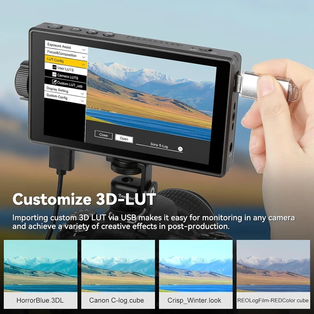 Alt view image 4 of 7 - A5 5.5" Touch Screen Camera Field Monitor, 4K 60Hz HDMI with 3D LUT, Waveform & Peaking, Kit with Battery & Sunshade