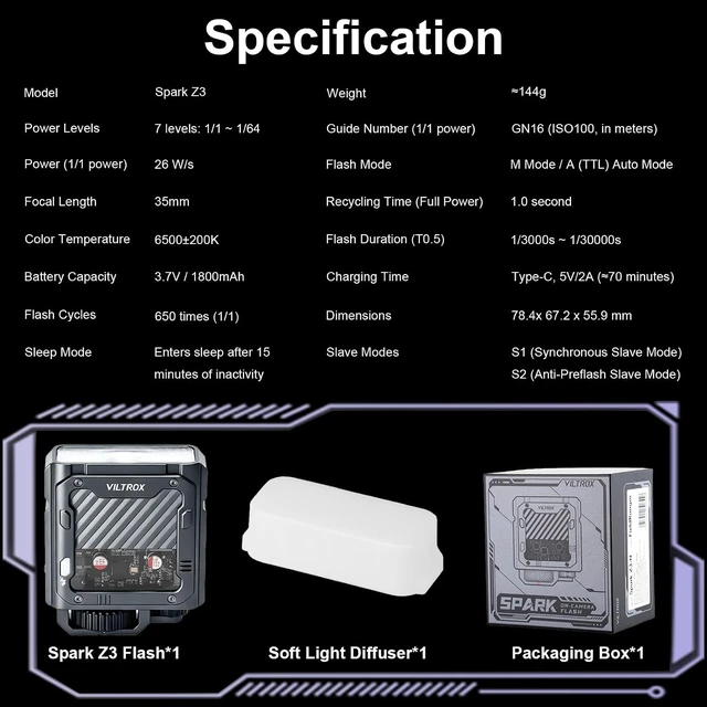 Alt view image 7 of 7 - Z3-S 26Ws TTL Mini Flash Speedlite, GN16 1800mAh, 1s Rapid Recycle with Diffuser