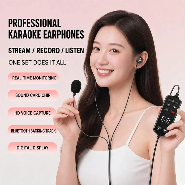 Alt view image 4 of 7 - Wired Karaoke Sound Card Headset with Mic for TikTok Live Streaming